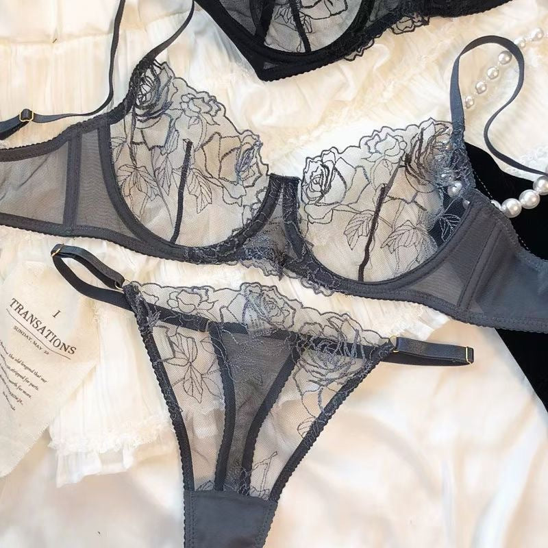 Ultra-thin Mesh Rose Embroidery Anti-sagging Lingerie Set