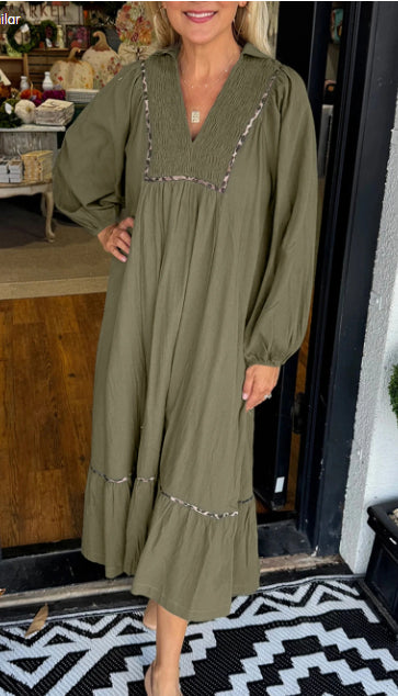 Pullover V-neck Long Sleeve Dress