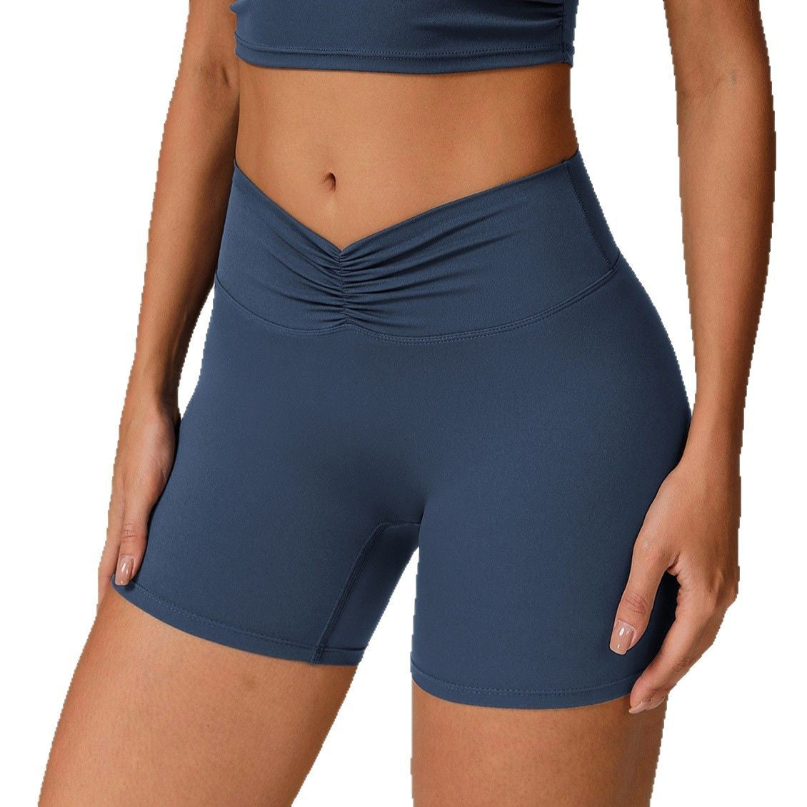 Peach Pleated Hip Raise Yoga Pants High Waist Belly Wrap