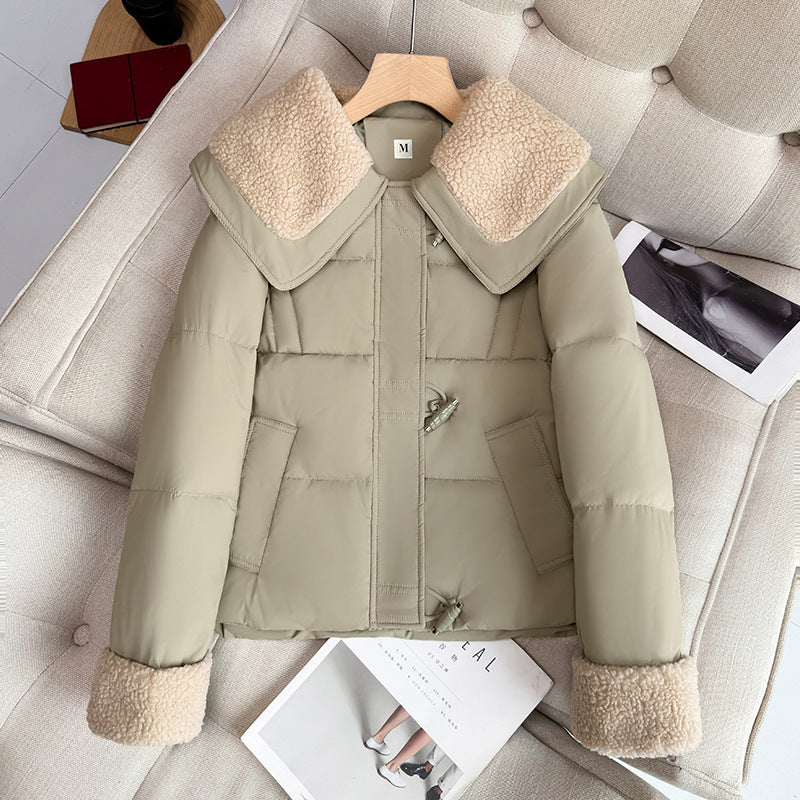 Patchwork Anti-lamb Wool Lapel Short Cotton-padded Coat