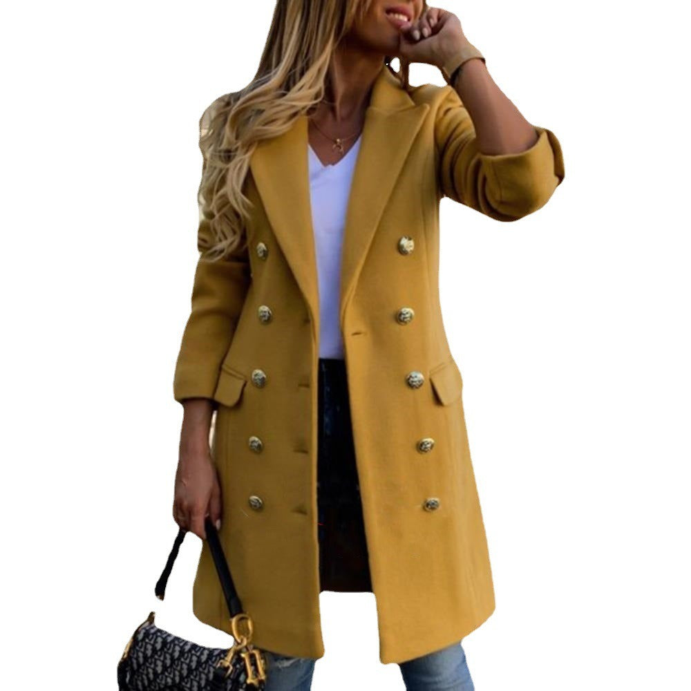 Winter New Double breasted Flip Collar Slim Fit Coat Women's Windbreaker Coat
