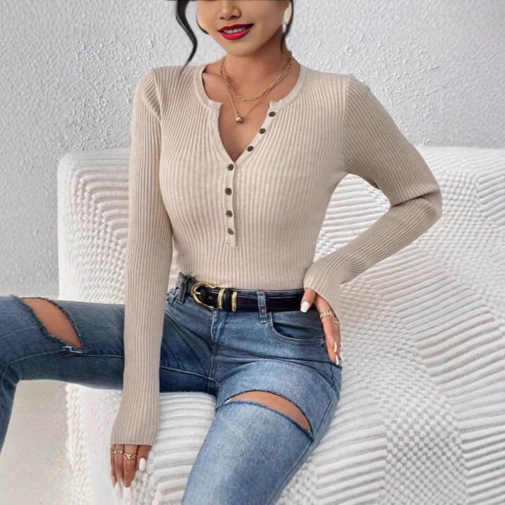 Women's Front-button Ribbed Knit Sweater