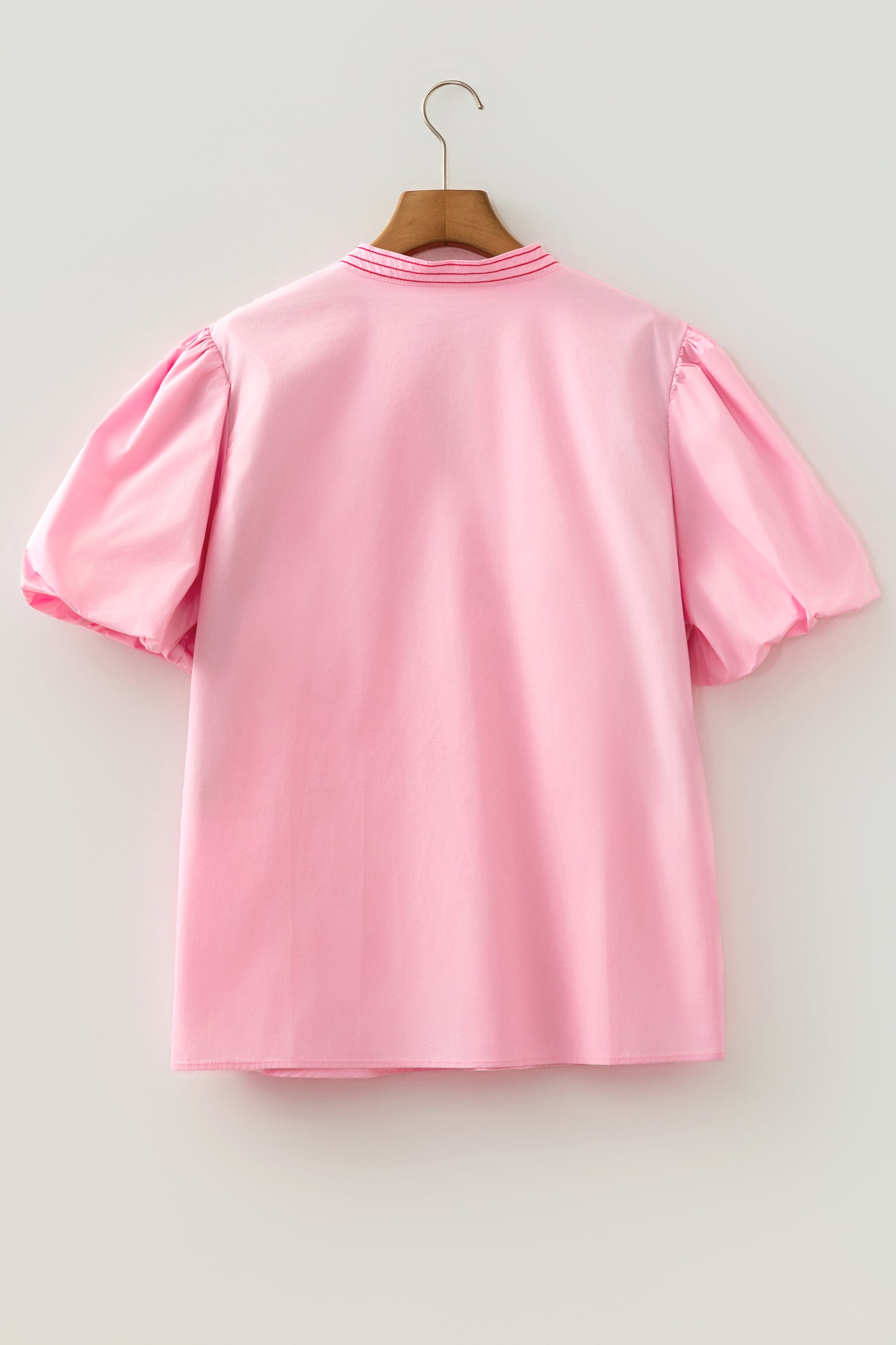 Pink Boho Embroidered Detail Puff Sleeve Cotton Blouse