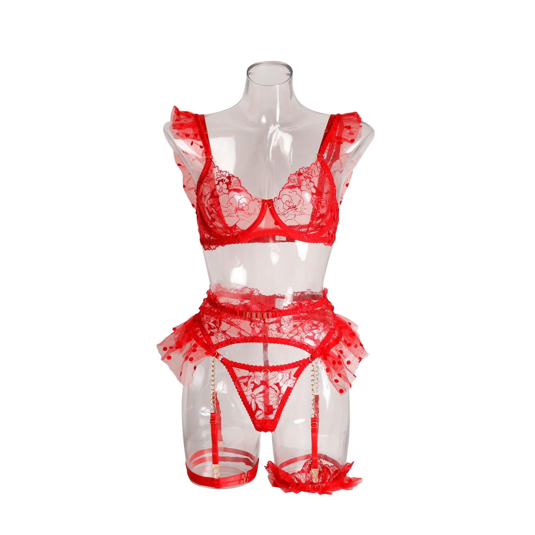 Complex Craftsmanship Metal Chain Lace Embroidery Eyelash Underwear Sex Set Detachable