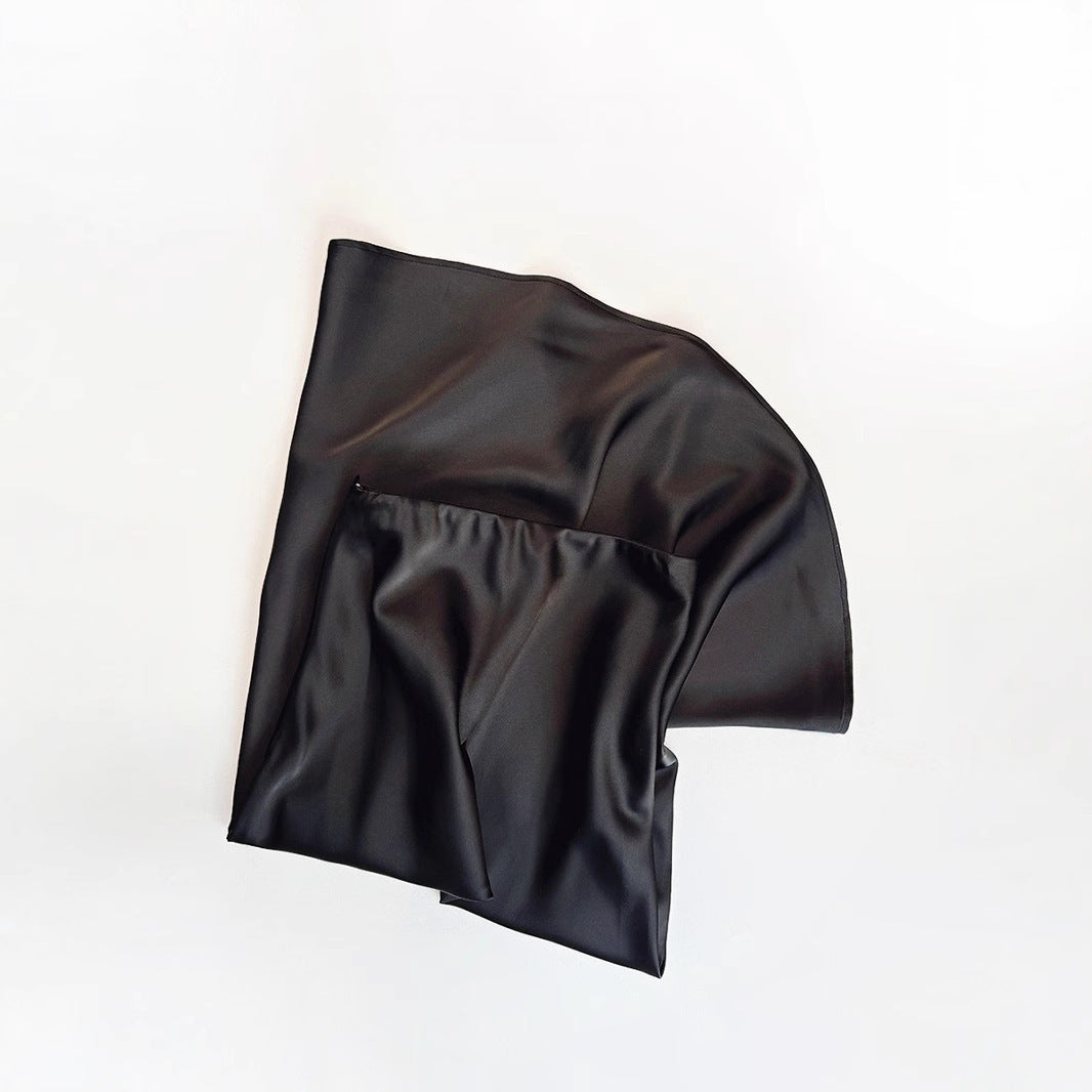 High Waist Mid-length Satin Acetate Silky Skirt