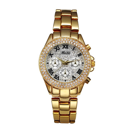 MISSFOX 1846 Women Watches Luxury Watch Women Fashion Fake Chronograph Roman Numerals 18K Gold Ladies Watches Quartz Wristwatch