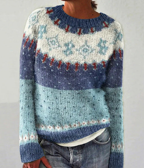 Round Neck Multicolor Loose Fashion Sweater Women