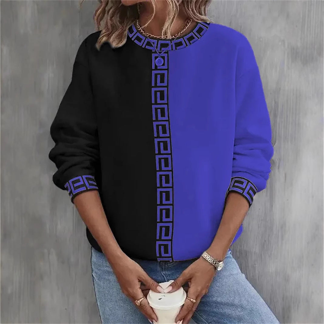 Color-blocked Hoodie Casual Sporty Round-neck Long-sleeve Top