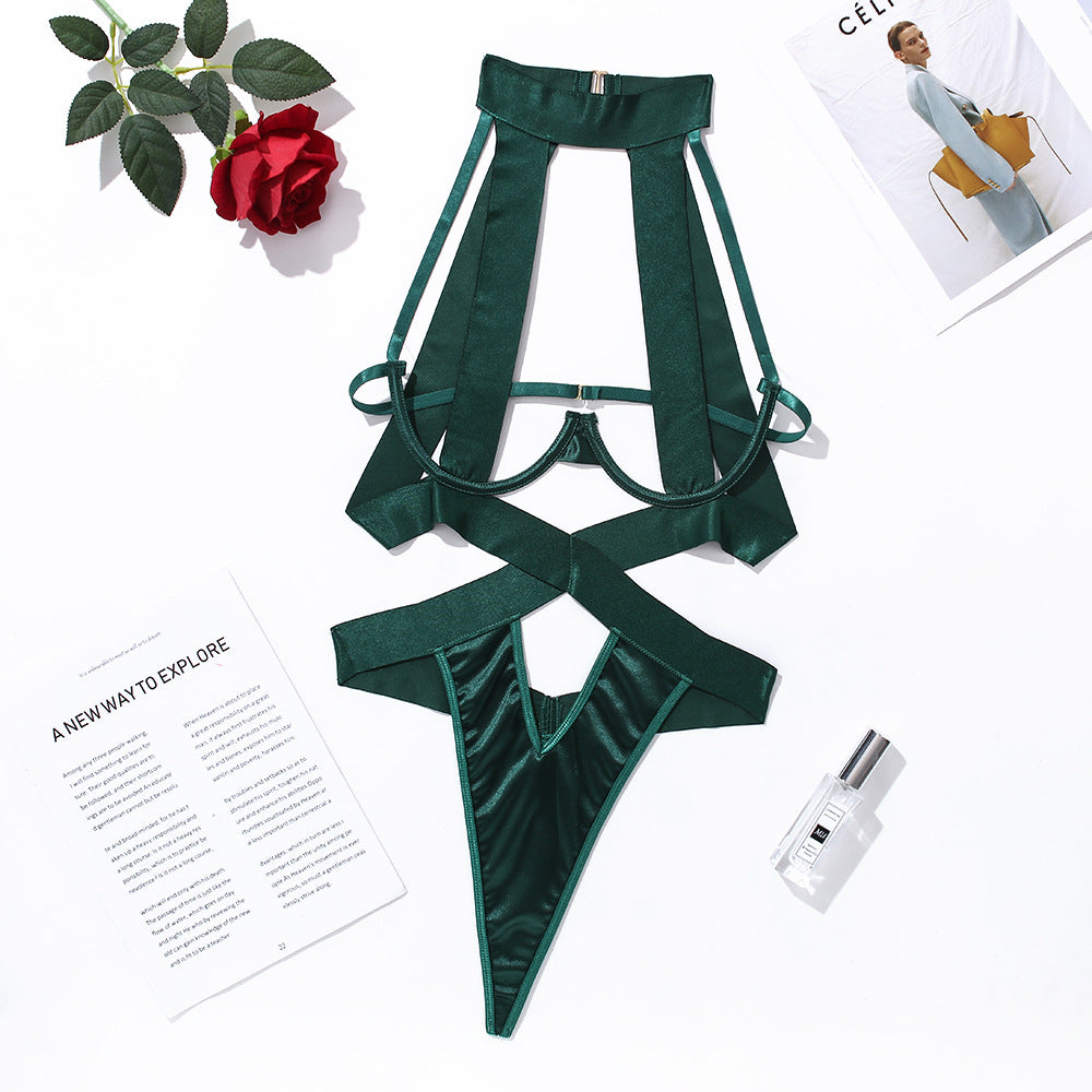 New sexy women's rope and hollow hanging neck jumpsuit, sexy lingerie