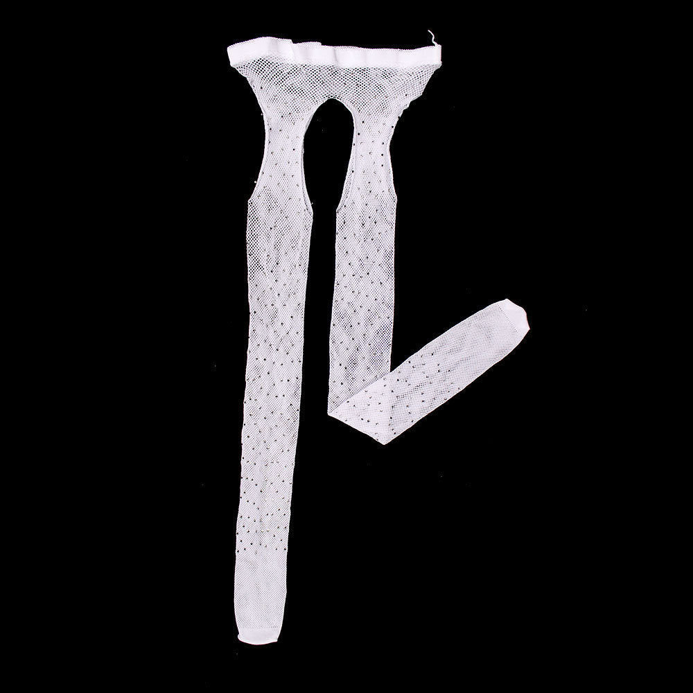 Rhinestone Quartz Four Sides Carved Empty Fishnet Stockings Crotch Free