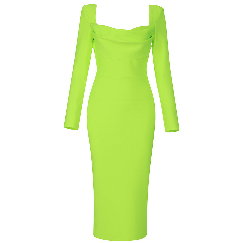 Simple Temperament Square Neck Slim Skinny Long