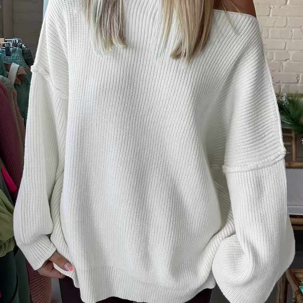 Women's Loose Casual Off-shoulder Asymmetric Collar Sweater
