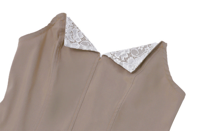 Lace Panel Ruffle Edge Slim Fit Bra Dress