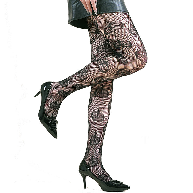 Halloween Spider Web Leopard Print Fishnet Stockings Women