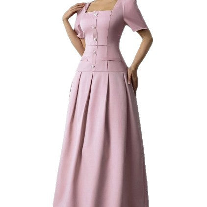Slimming Square Neckline Dress With Puff Sleeves