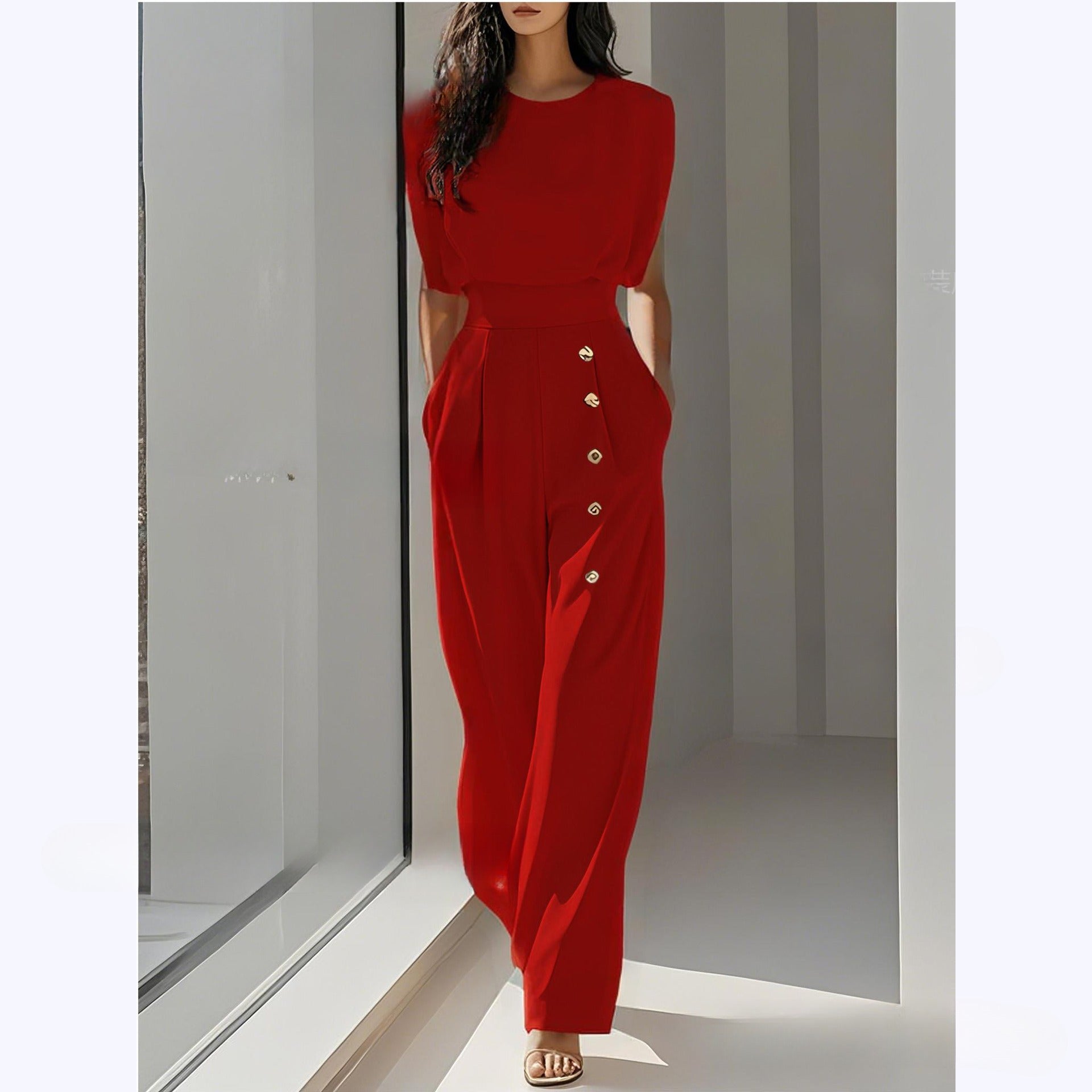 Elegant Mature-style Solid-color Body Pants With A Cinched Waist And Buttons