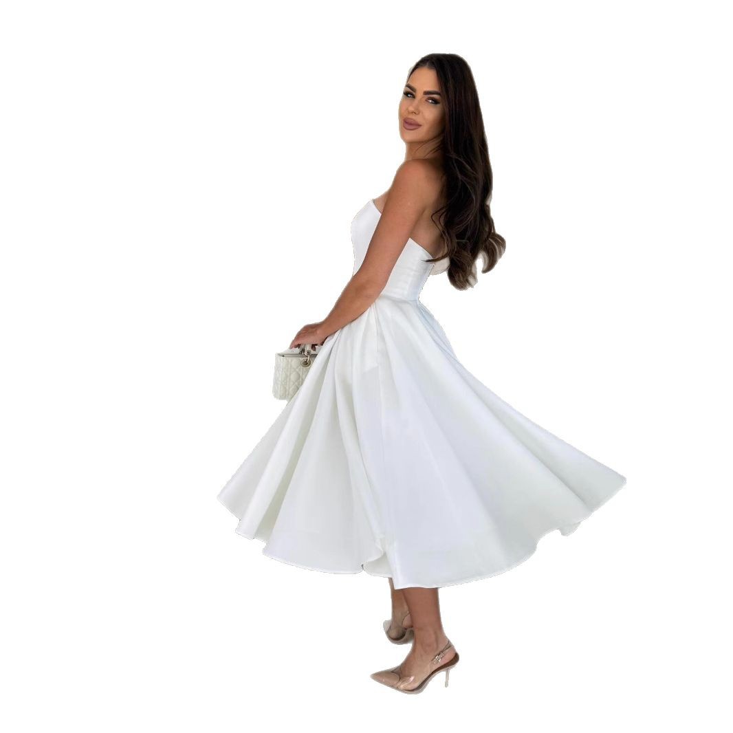 Womens Fashion Solid-Color Casual Low-Cut Dress