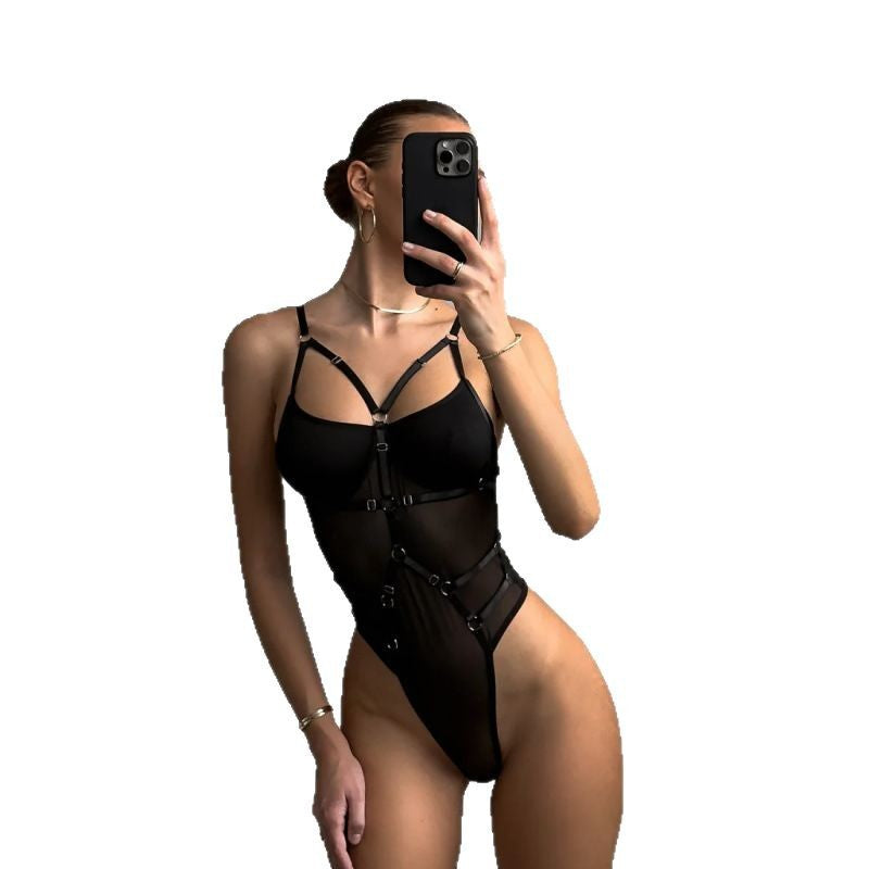 Women's Fashion Personality Bandage Cross Jumpsuit