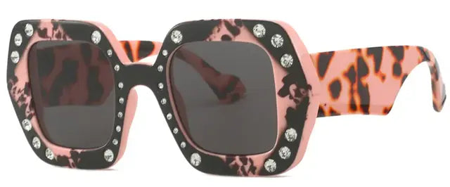 Fashion Square Luxury Sunglasses Women Men Retro Brand Designer Diamond Inlay Sun Glasses Male Trend Big Frame Traveling Goggles