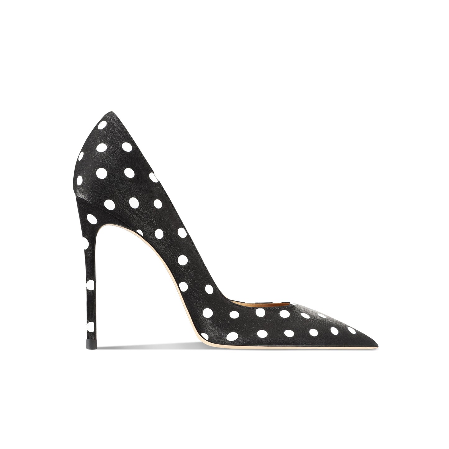 Leather Black Polka Dot High-Heeled Shoes With Thin Heels New French Sexy Satin Banquet Dress Single Shoes