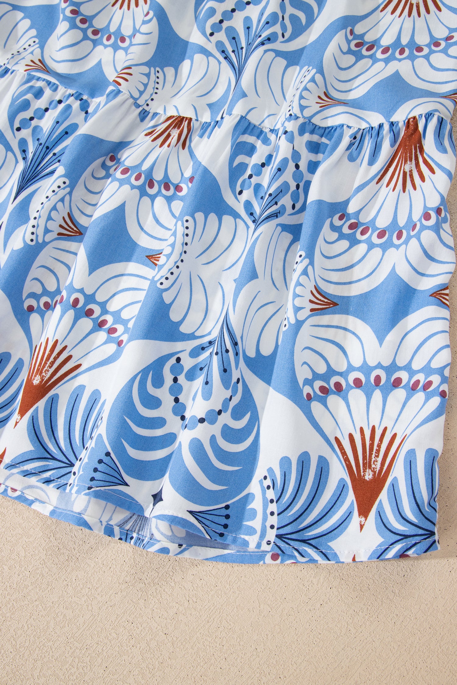 Sky Blue Tropical Botanic Print Flutter Sleeve Vacation Long Dress