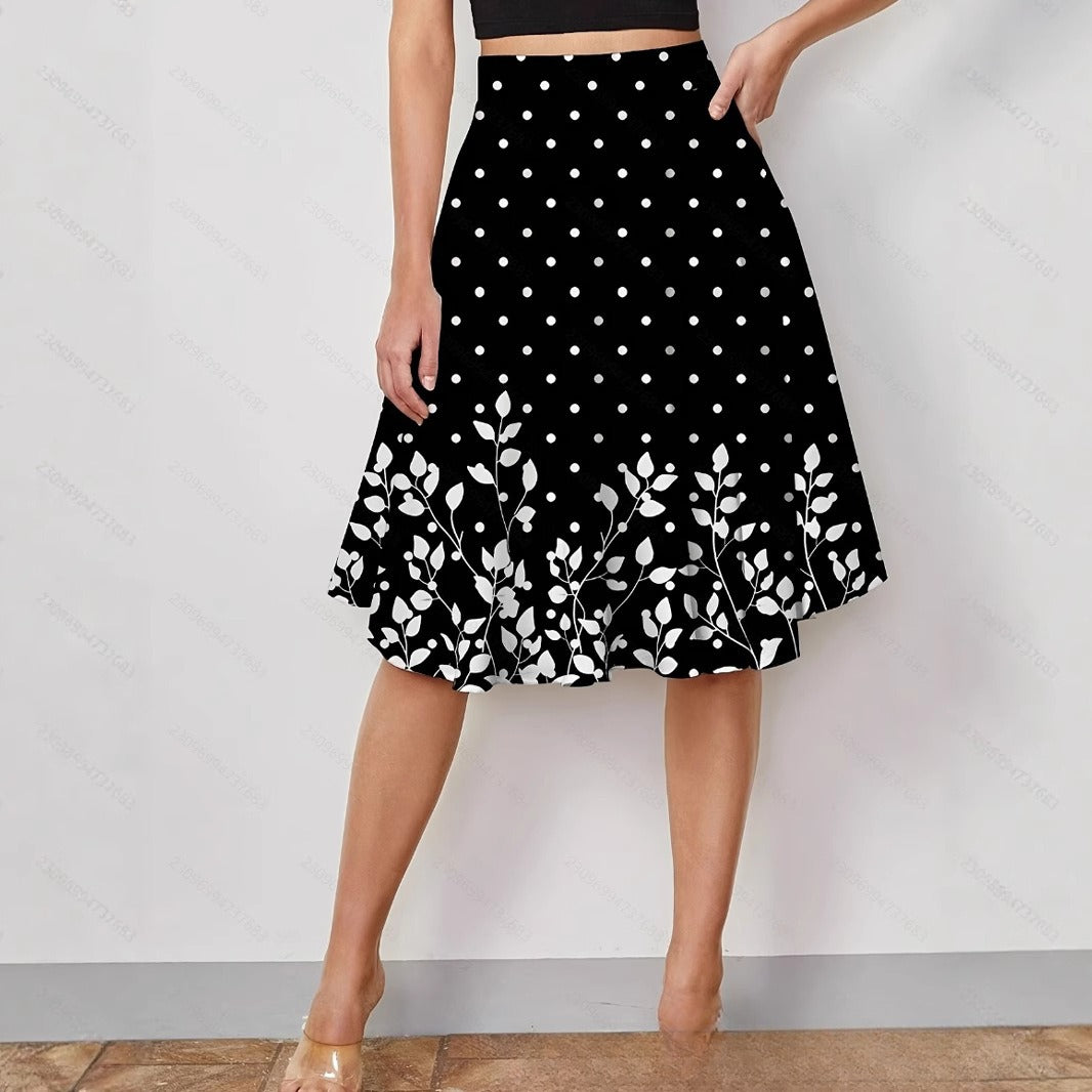 Polka Dot Floral Elastic Waist Woven Elegant Dress