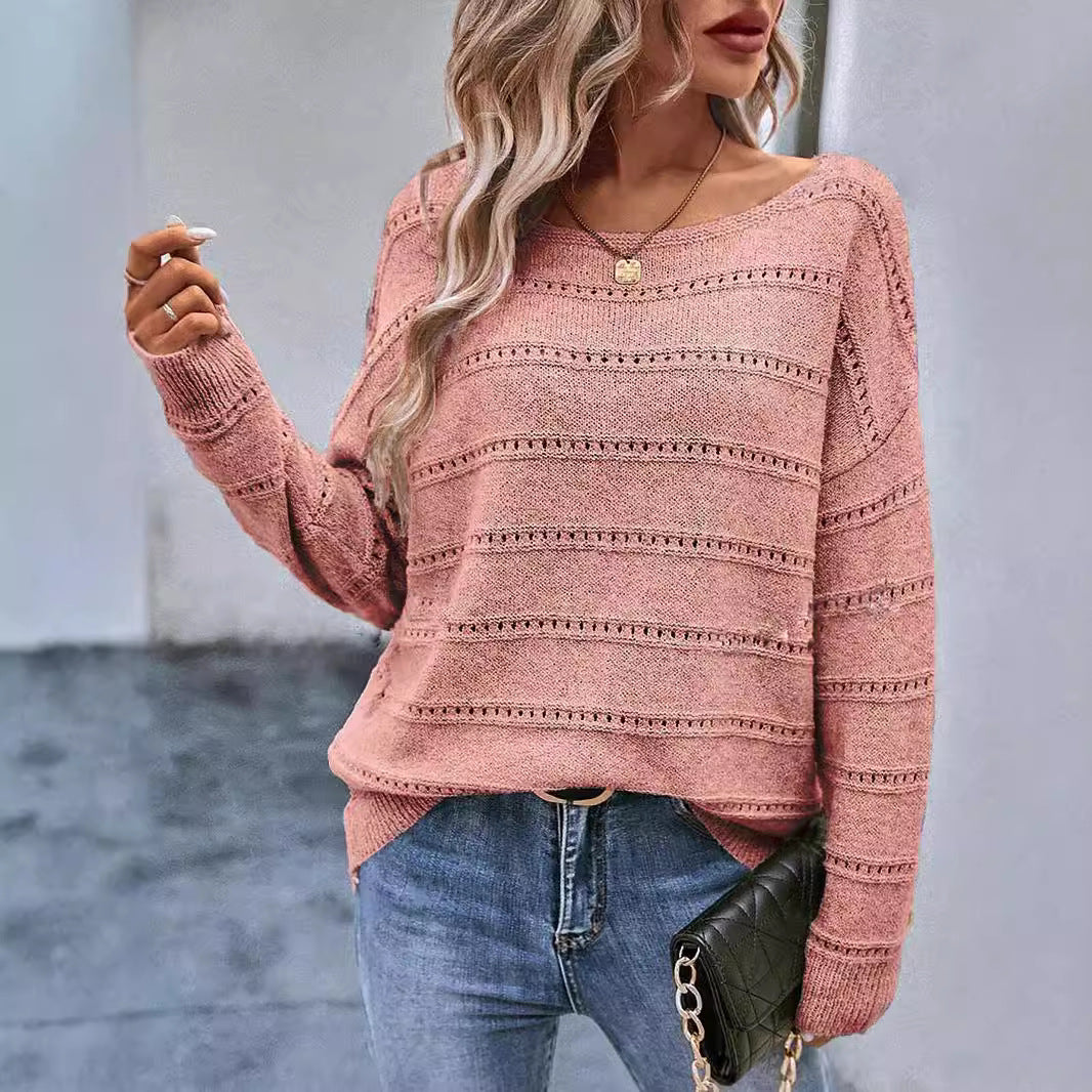 Solid-color Long-sleeve Casual Pullover Knit Sweater