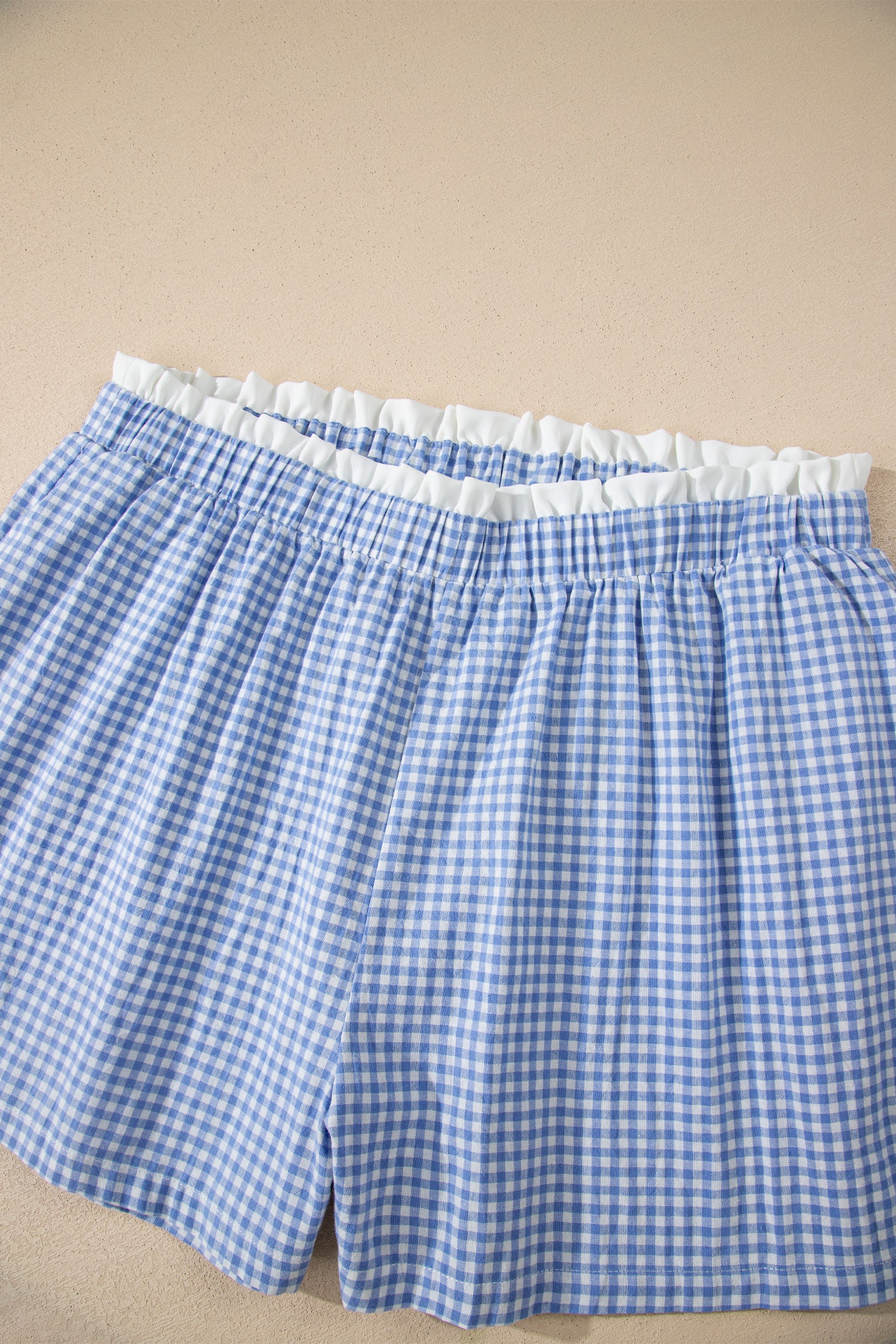 Sky Blue Contrast Trim Plaid Print Plus Size Shorts