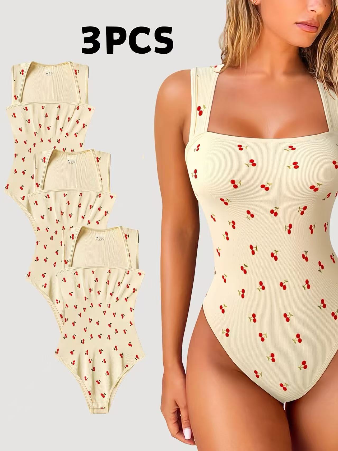 3 Pack NEW Women's Summer Outfit Baby Blue Cherry Print Jumpsuit For Women Vintage Chic