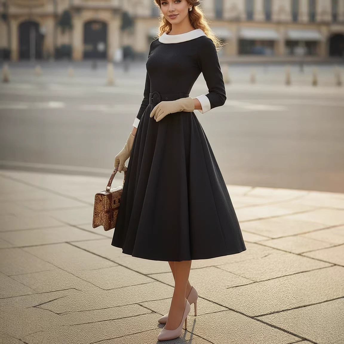 Womens Stylish Versatile Patchwork Color-block Dress