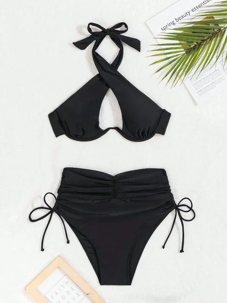Women's Black Sexy Two-piece Quick-dry Fabric Bikini Swimwear