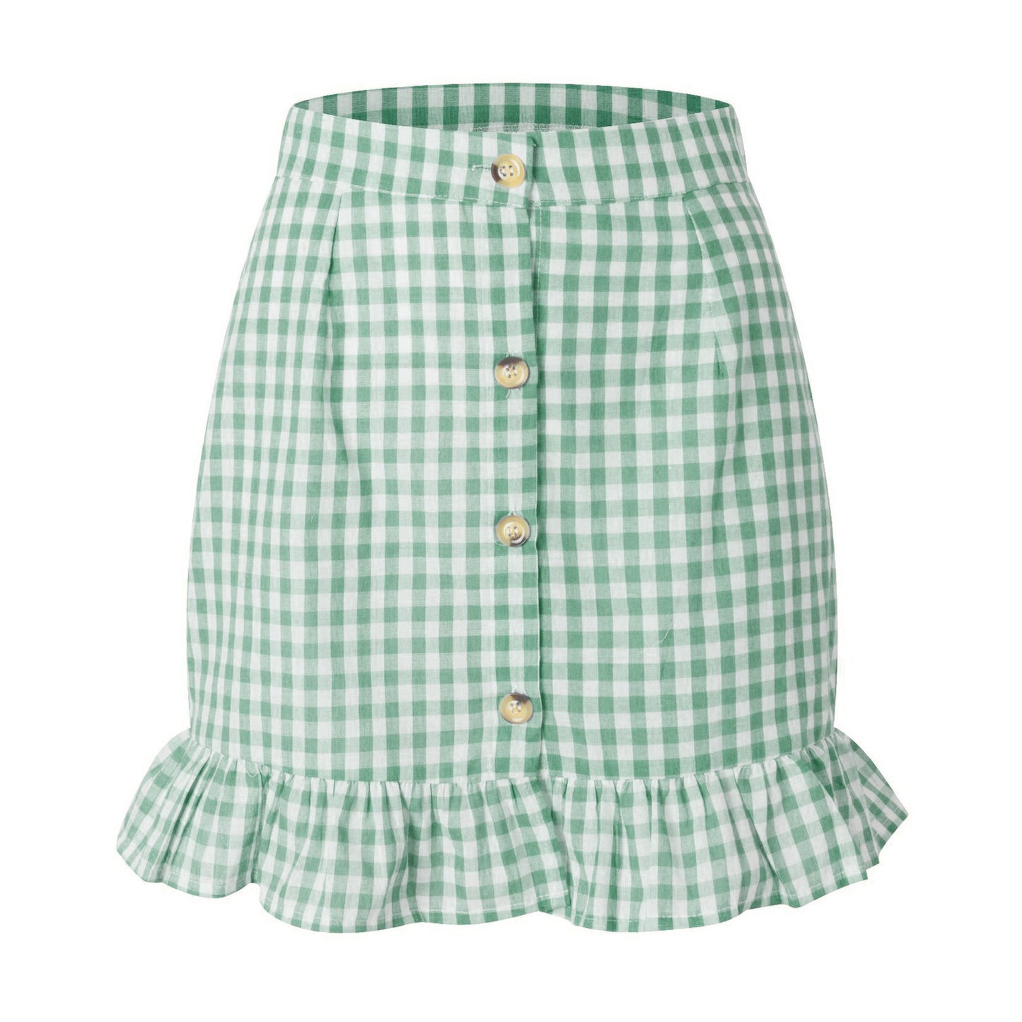 Women's Plaid Lotus Leaf Skirt High Waist