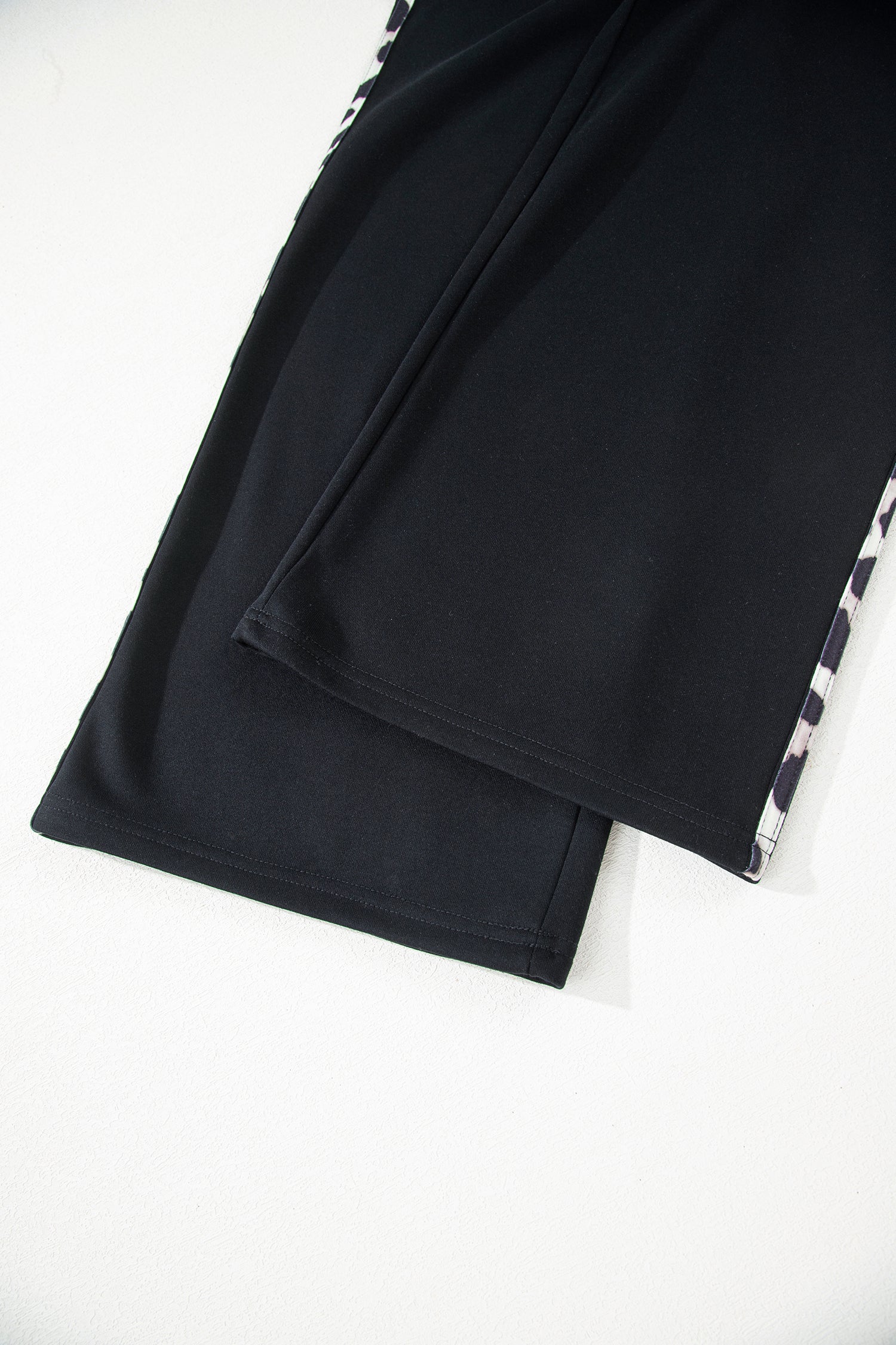 Black Contrast Leopard Trim Casual Sweatshirt Pant Set