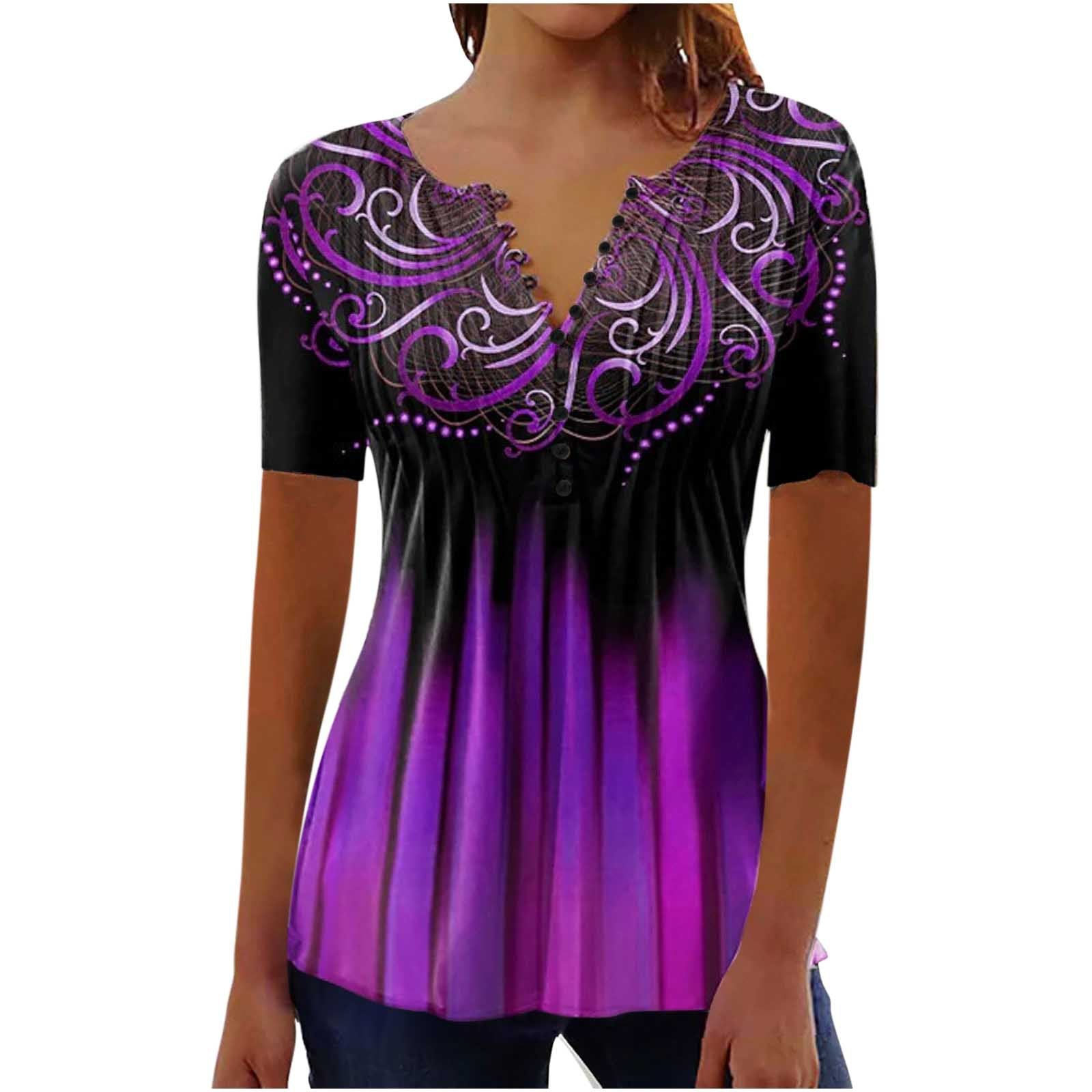 Women's Digital 3D Printed Pleated Round Neck T-shirt