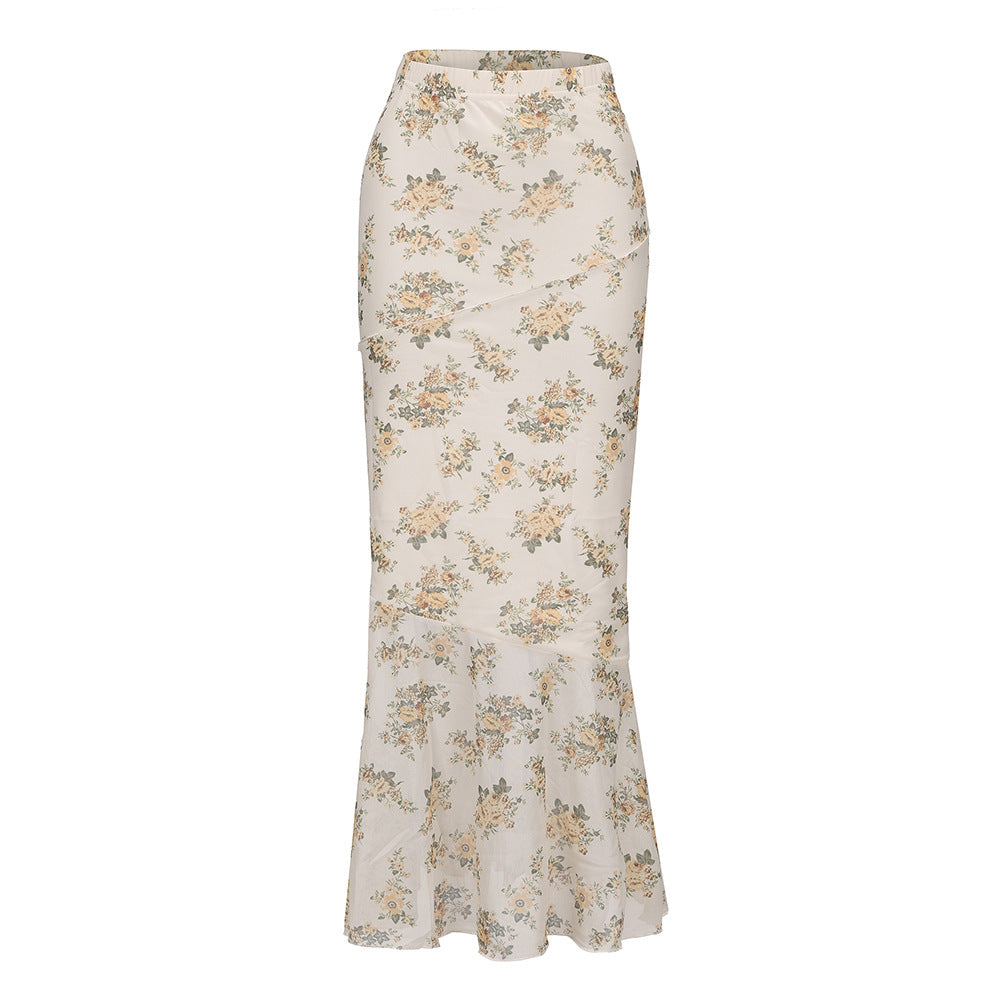 Printed Sexy Tight Double-layer Mermaid Maxi Dress