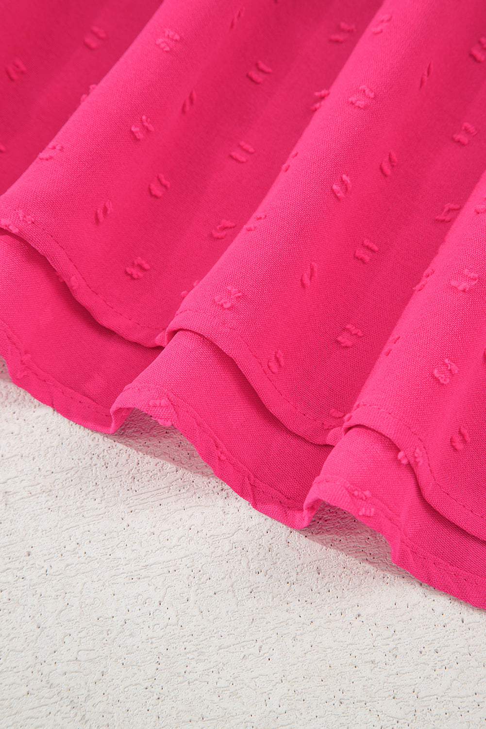 Sachet Pink Swiss Dot Smocked Frilled Neckline Short Sleeve Plus Size Dress