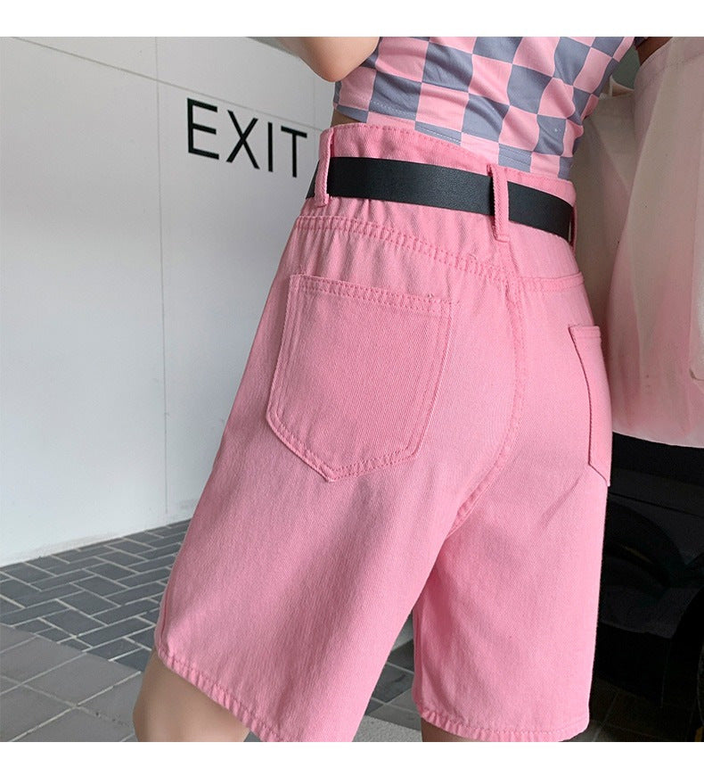 New Color High Waist Fifth Jeans Women Korean Style Straight