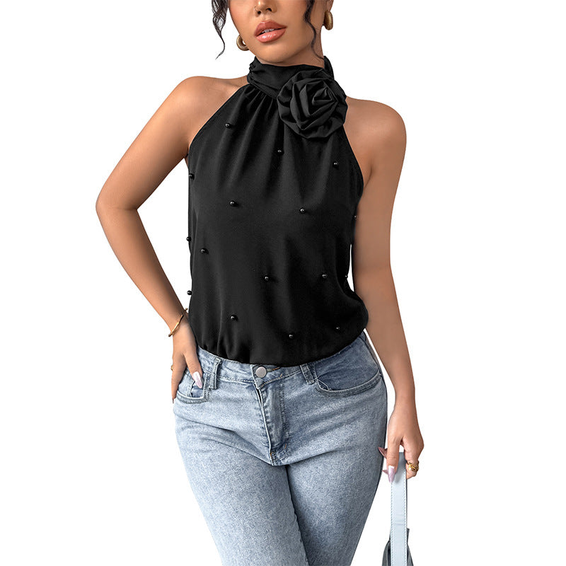 Sexy Elegant Style Three-dimensional Flower Half Turtleneck Halter Jumpsuit