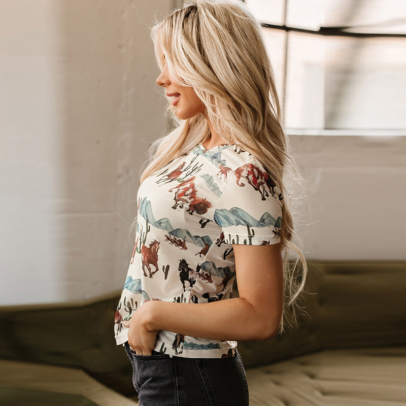 Summer Niche Animal Print Short Sleeve