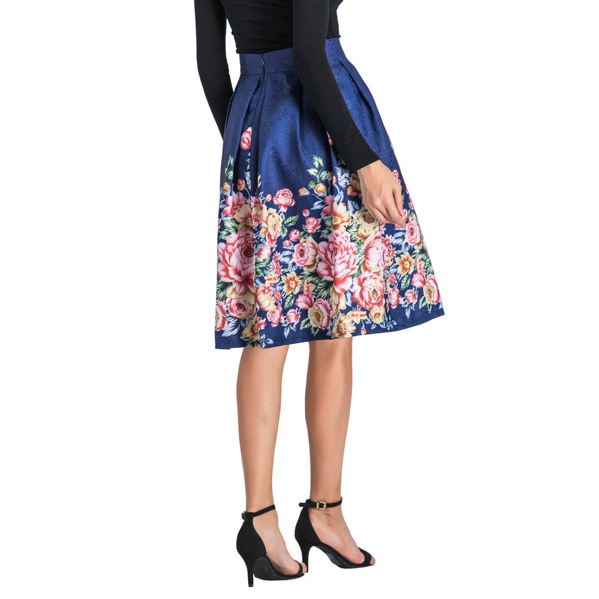 Medium length A-line puffy half pleated skirt