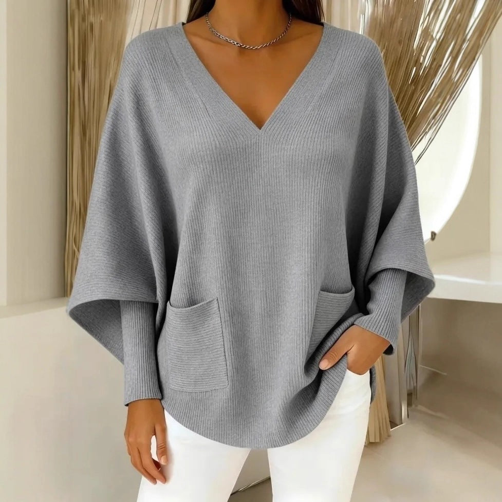 Relaxed Laid-back Soft And Cozy Womens Casual Solid-color V-neck Sweater