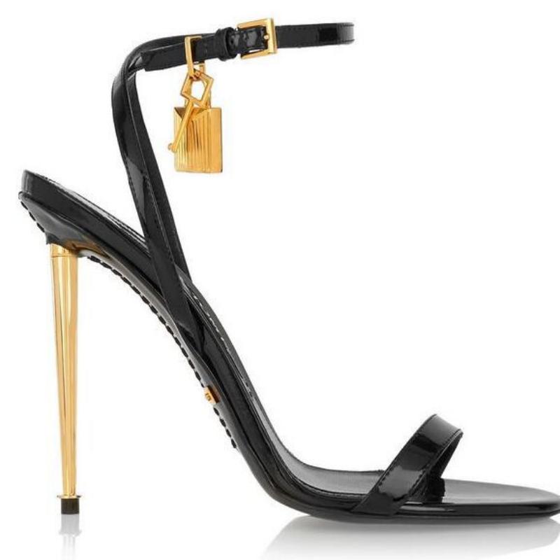 10CM Summer Women's Sandals Mirror Slingback Sexy Slotted Buckle Lock Stiletto Heels Shoes For Wedding Party Banquet