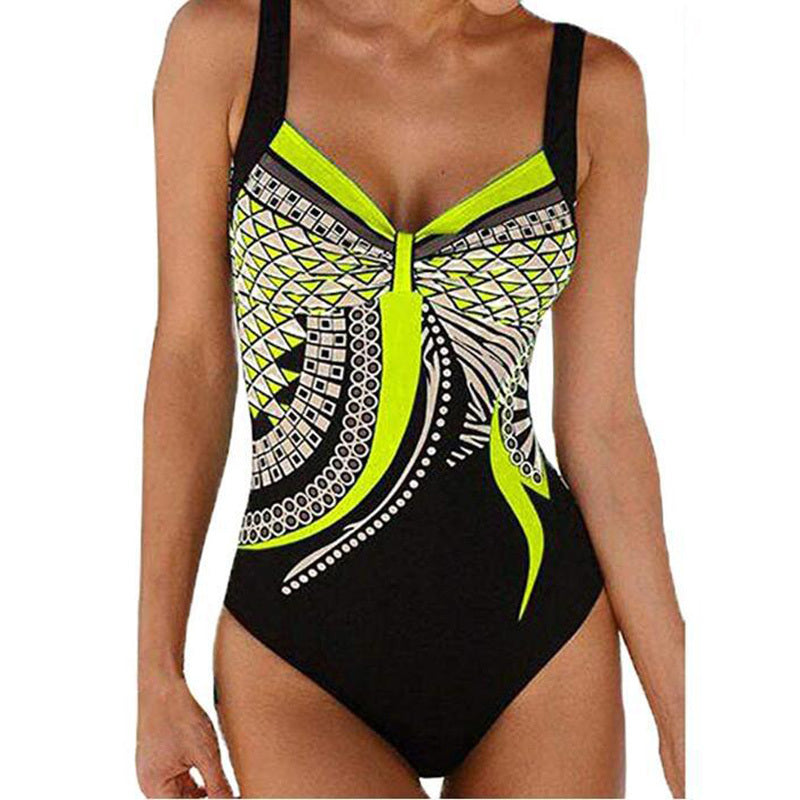 Strap retro printed sexy backless ladies one-piece swimsuit