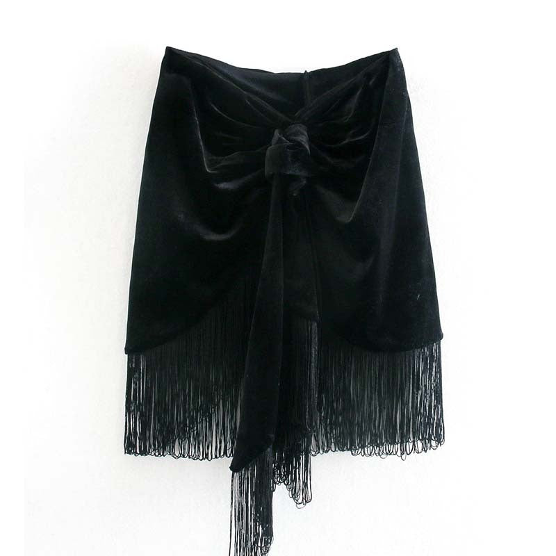 European and American autumn velvet fringed skirt