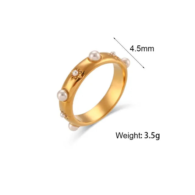 Anelli di perle di zirconi verdi placcati in oro 18 carati per le donne Gioielli in acciaio inossidabile con anello in oro delicato ipoallergenico impermeabile