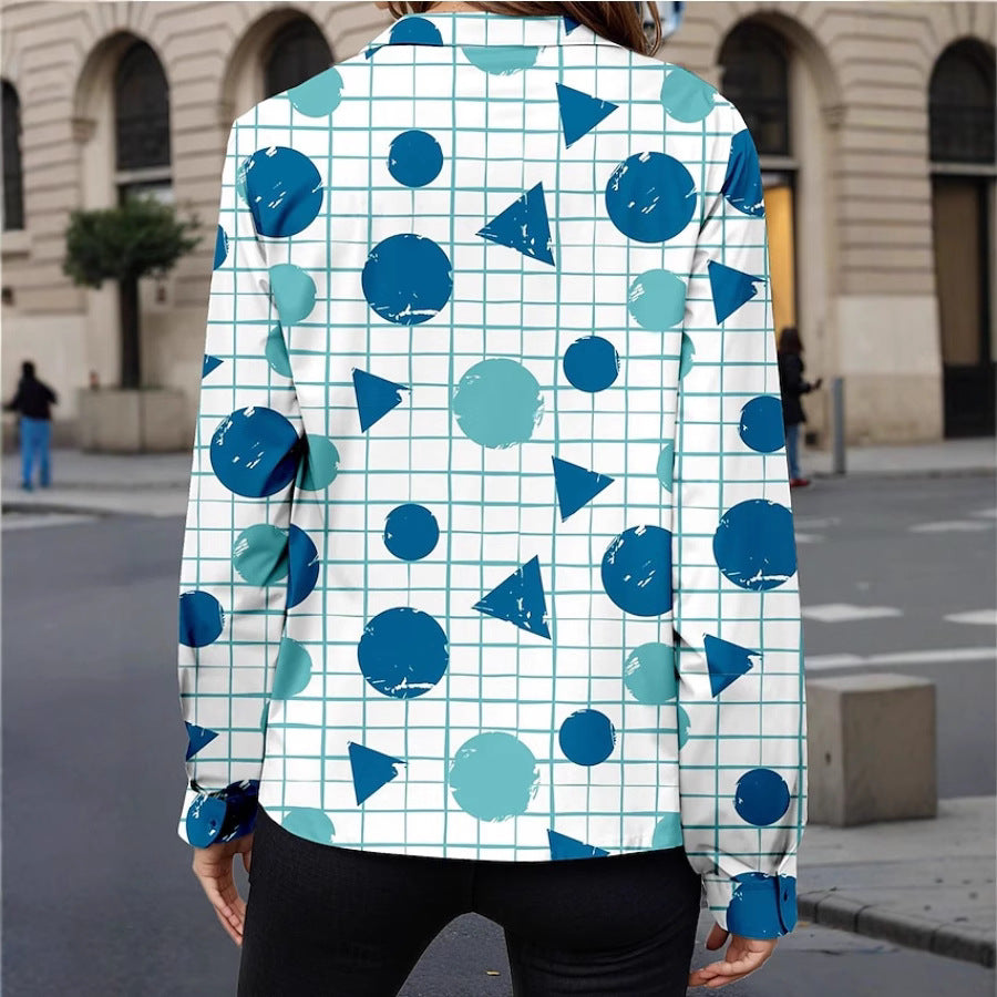 Womens Casual Plaid-pocket Long-sleeve Top