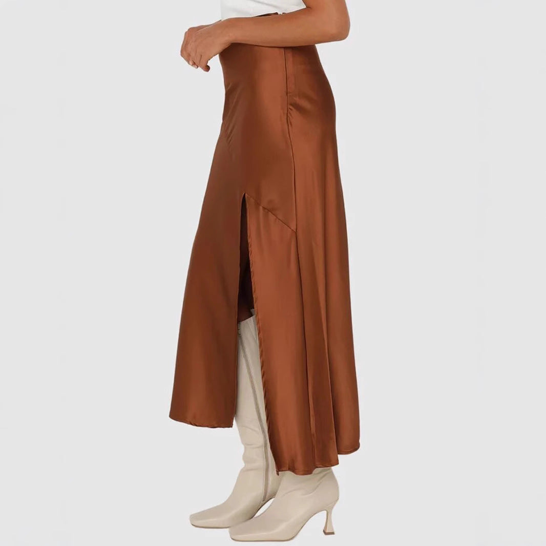 Elastic-waist Slit Maxi Skirt Sexy Patchwork Bodycon For Women