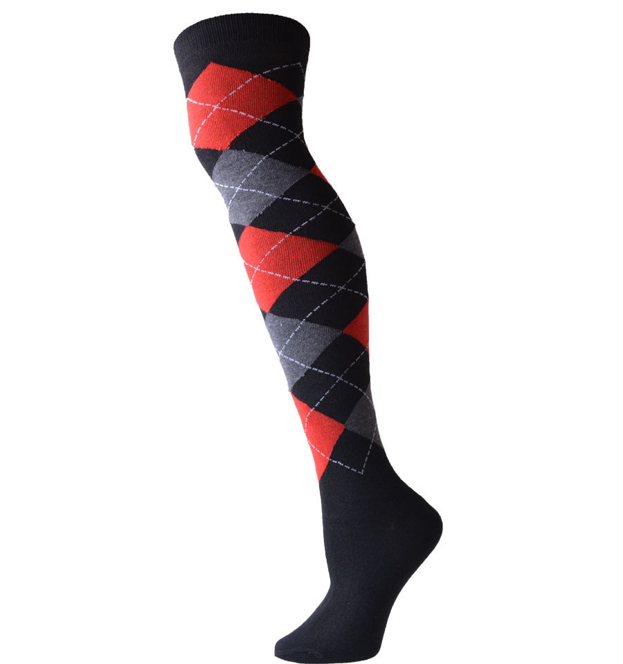 Style diamond plaid over the knee stockings