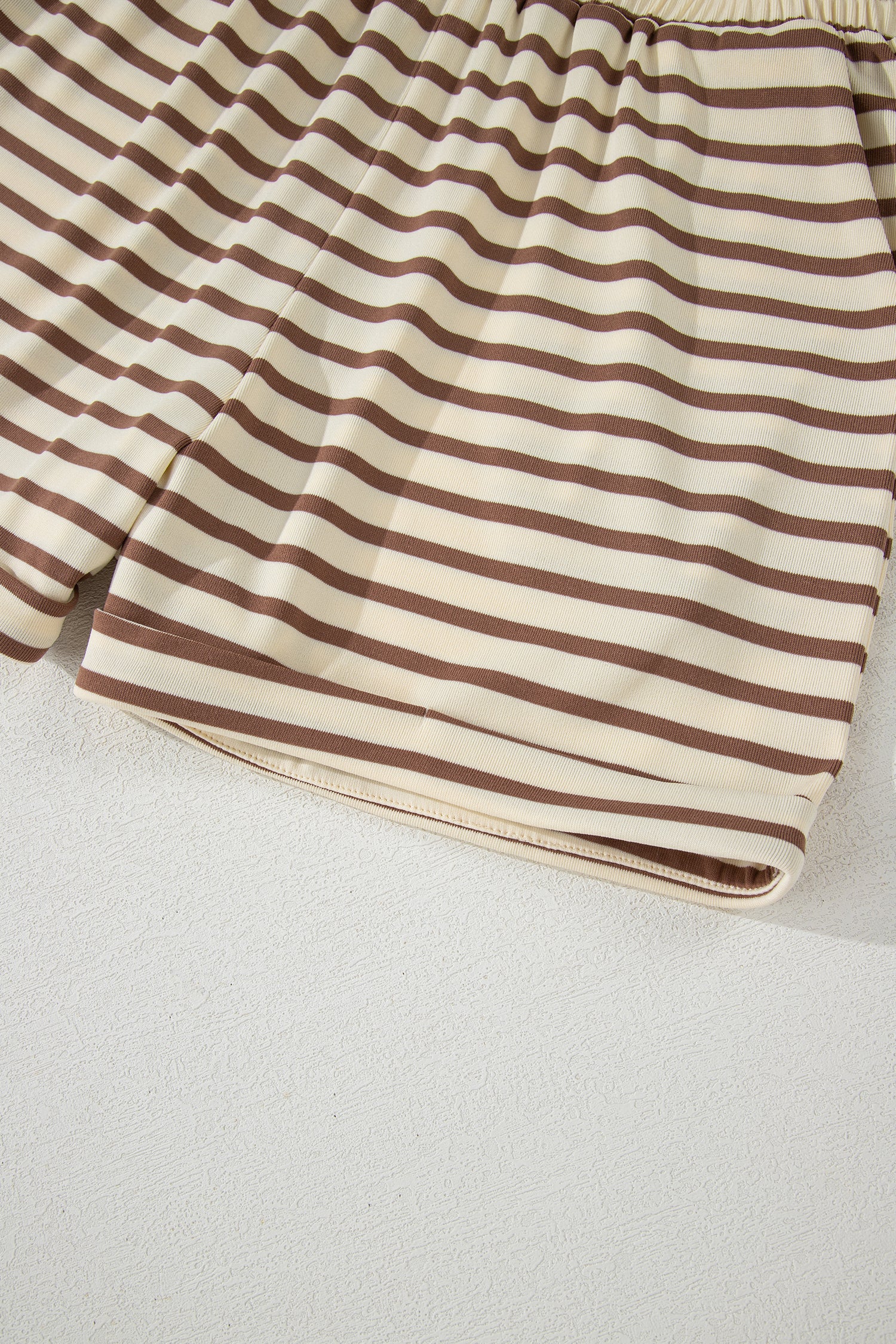 Brown Stripe Half Buttons Top and Shorts Set