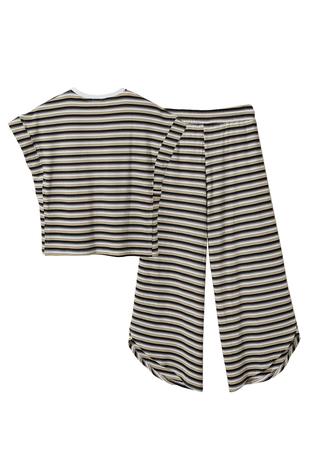 Black Stripe Rainbow Tee Tasseled String Wide Leg Pants Set